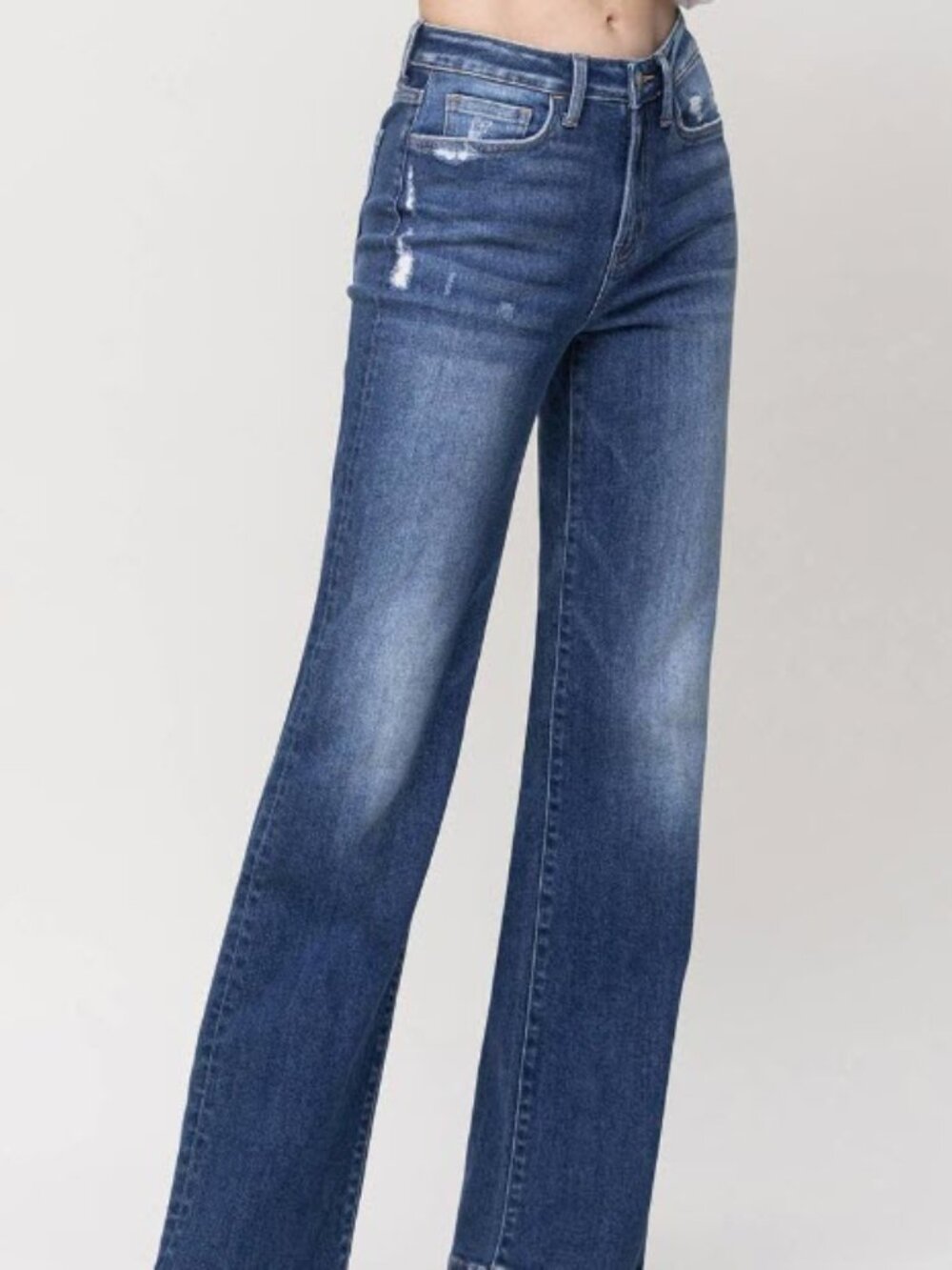 Flying Monkey Women's Indigo Wide-Leg Raw Hem Jeans